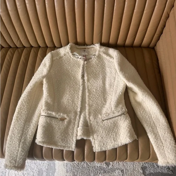 NWT Ted Baker Cream Boucle Fringe Jacket